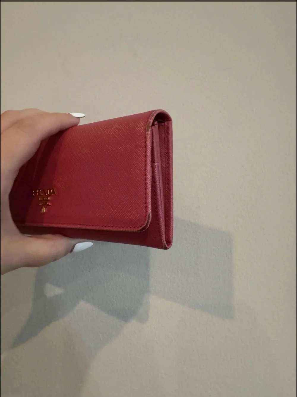 Prada Pink Saffiano Leather Continental Wallet with Gold Logo